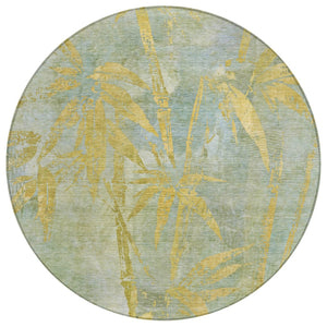 HomeRoots 8' Sage and Gold Round Botanical Leaves Area Rug – Stylish, Washable, Ideal for Indoor & Outdoor Use 639229