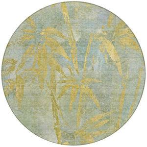 HomeRoots 8' Sage and Gold Round Botanical Leaves Area Rug – Stylish, Washable, Ideal for Indoor & Outdoor Use 639229