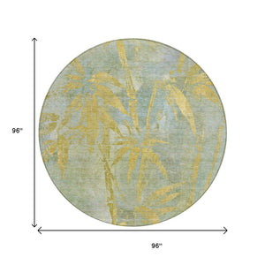 HomeRoots 8' Sage and Gold Round Botanical Leaves Area Rug – Stylish, Washable, Ideal for Indoor & Outdoor Use 639229