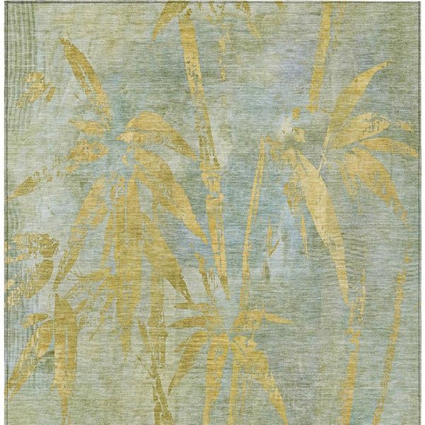 HomeRoots 8' X 10' Sage and Gold Botanical Leaves Rug - Durable, Washable, Perfect for Indoor or Outdoor Spaces 639230