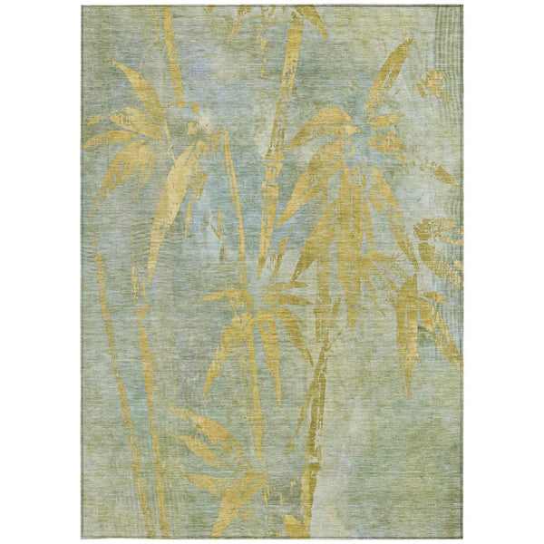 HomeRoots 9' X 12' Sage Botanical Leaves Area Rug - Washable, Durable, Indoor/Outdoor Decor for Any Space 639231