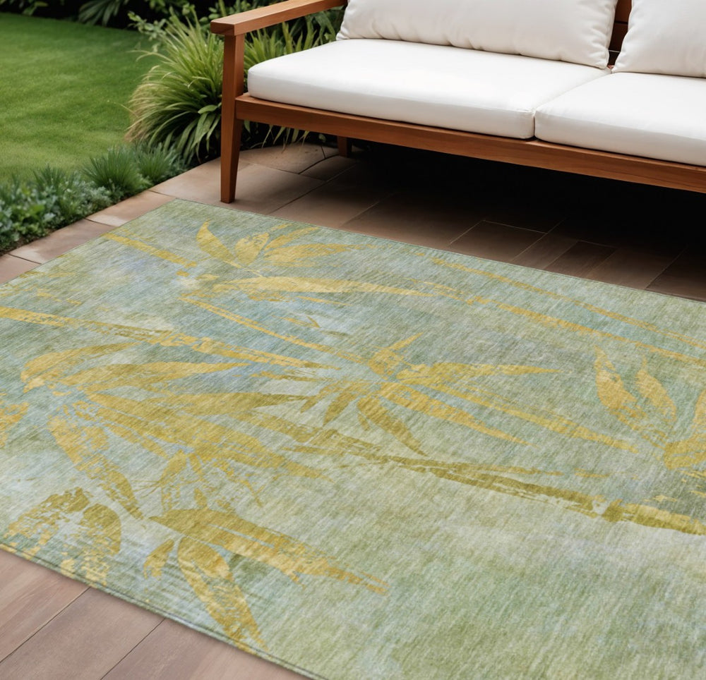 HomeRoots 9' X 12' Sage Botanical Leaves Area Rug - Washable, Durable, Indoor/Outdoor Decor for Any Space 639231