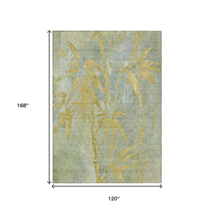 HomeRoots 10' Sage and Gold Botanical Leaves Washable Area Rug – Durable, Stylish for Indoor & Outdoor Use! 639232