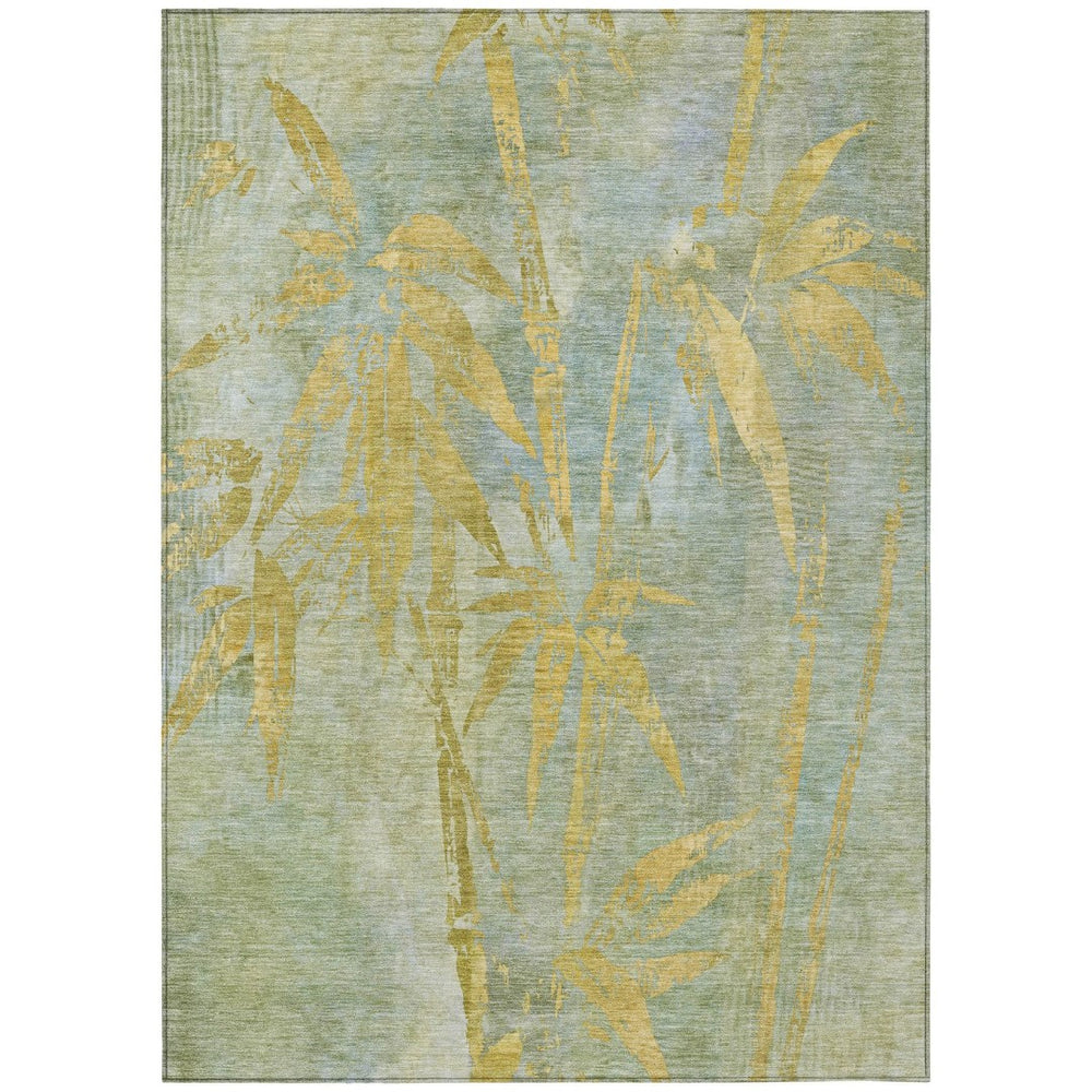 HomeRoots 10' Sage and Gold Botanical Leaves Washable Area Rug – Durable, Stylish for Indoor & Outdoor Use! 639232