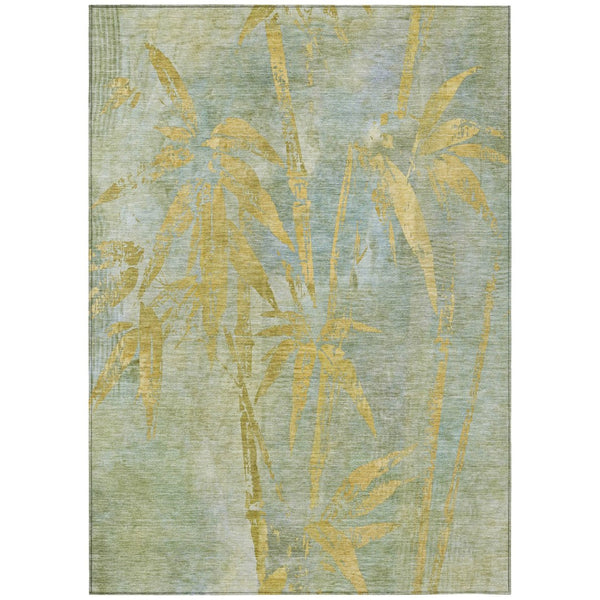 HomeRoots 10' Sage and Gold Botanical Leaves Washable Area Rug – Durable, Stylish for Indoor & Outdoor Use! 639232