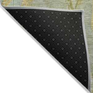 HomeRoots 10' Sage and Gold Botanical Leaves Washable Area Rug – Durable, Stylish for Indoor & Outdoor Use! 639232