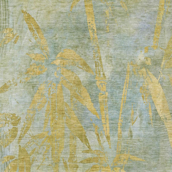 HomeRoots 10' Sage and Gold Botanical Leaves Washable Area Rug – Durable, Stylish for Indoor & Outdoor Use! 639232