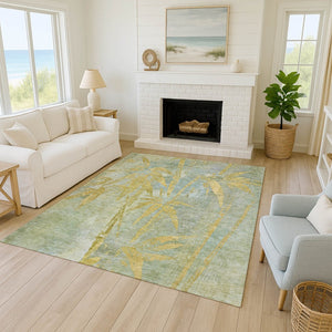 HomeRoots 10' Sage and Gold Botanical Leaves Washable Area Rug – Durable, Stylish for Indoor & Outdoor Use! 639232
