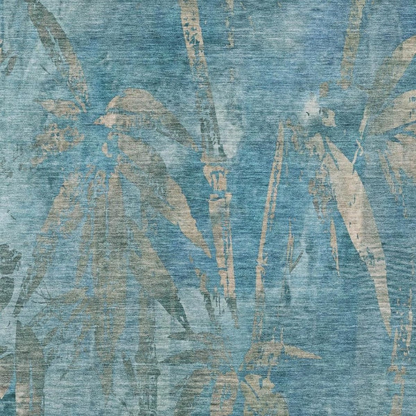 HomeRoots 5' X 8' Versatile Pale Aqua & Beige Botanical Leaves Rug - Washable, Durable, Indoor/Outdoor Use! 639234