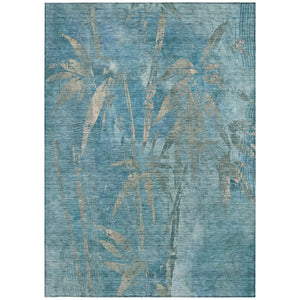 HomeRoots 5' X 8' Versatile Pale Aqua & Beige Botanical Leaves Rug - Washable, Durable, Indoor/Outdoor Use! 639234