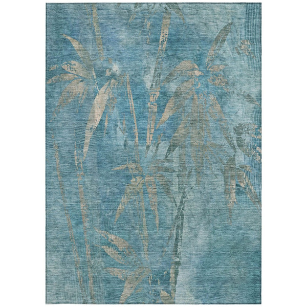 HomeRoots 5' X 8' Versatile Pale Aqua & Beige Botanical Leaves Rug - Washable, Durable, Indoor/Outdoor Use! 639234