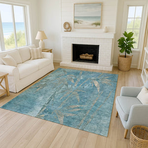HomeRoots 5' X 8' Versatile Pale Aqua & Beige Botanical Leaves Rug - Washable, Durable, Indoor/Outdoor Use! 639234