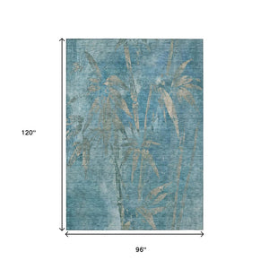 HomeRoots 8' X 10' Washable Pale Aqua & Beige Botanical Leaves Rug - Durable, Stylish & Perfect for Indoor/Outdoor Use 639236