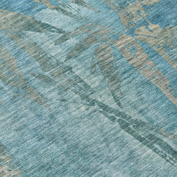HomeRoots 9' X 12' Pale Aqua and Beige Botanical Leaves Area Rug - Durable, Washable, Indoor/Outdoor Comfort! 639237