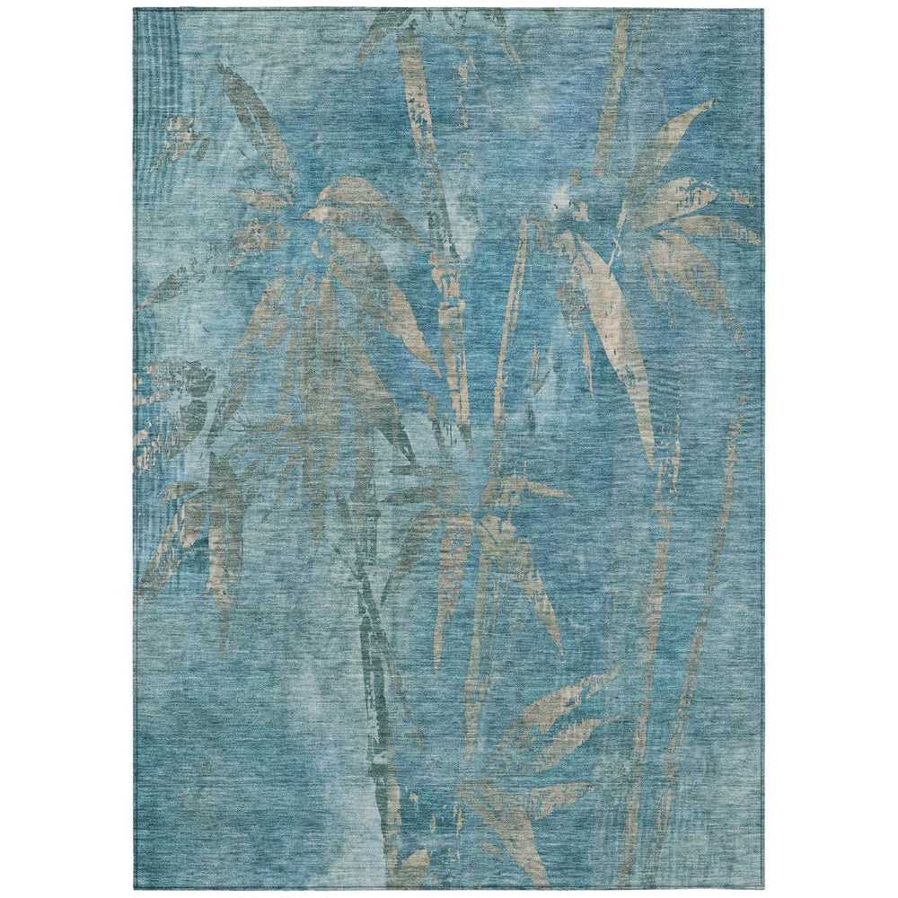 HomeRoots 10' X 14' Washable Pale Aqua & Beige Botanical Leaves Rug - Stylish Indoor/Outdoor Essential! 639238