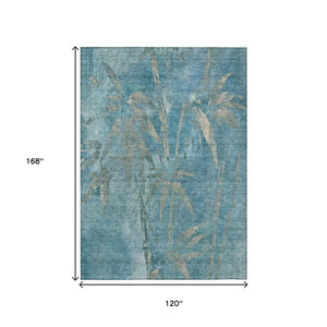 HomeRoots 10' X 14' Washable Pale Aqua & Beige Botanical Leaves Rug - Stylish Indoor/Outdoor Essential! 639238