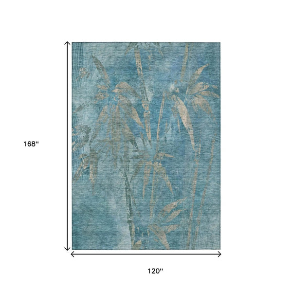 HomeRoots 10' X 14' Washable Pale Aqua & Beige Botanical Leaves Rug - Stylish Indoor/Outdoor Essential! 639238