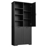 English Elm Bathroom Storage Cabinet With Doors and Drawers, Tilt-Out Laundry Hamper, Multiple Storage Space, Freestanding Style, Open Shelve, Adjustable Shelf, Black