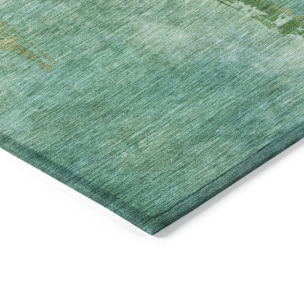 HomeRoots 5' X 8' Teal Blue Gold Botanical Leaves Rug - Stylish, Durable, Machine Washable for Indoor/Outdoor Use 639240