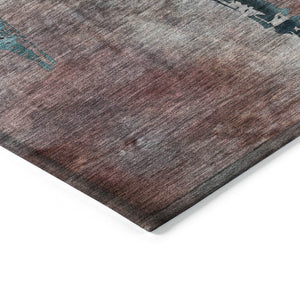 HomeRoots 5' X 8' Washable Terra Cotta & Teal Botanical Leaves Rug – Stylish Indoor/Outdoor Decor Solution! 639246