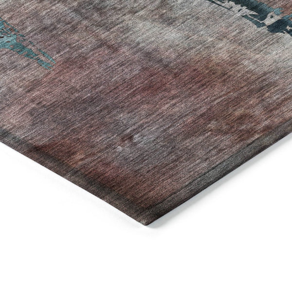 HomeRoots 9' X 12' Durable Terra Cotta & Teal Botanical Leaves Rug - Washable for Indoor/Outdoor Use! 639249