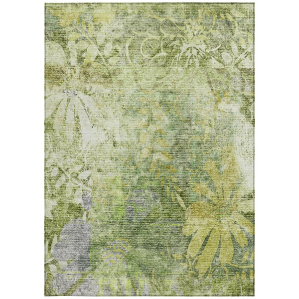 HomeRoots 5' X 8' Artichoke Green Floral Area Rug - Elegant, Washable, Indoor/Outdoor, Durable & Easy-Care Design 639252