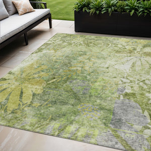 HomeRoots 5' X 8' Artichoke Green Floral Area Rug - Elegant, Washable, Indoor/Outdoor, Durable & Easy-Care Design 639252