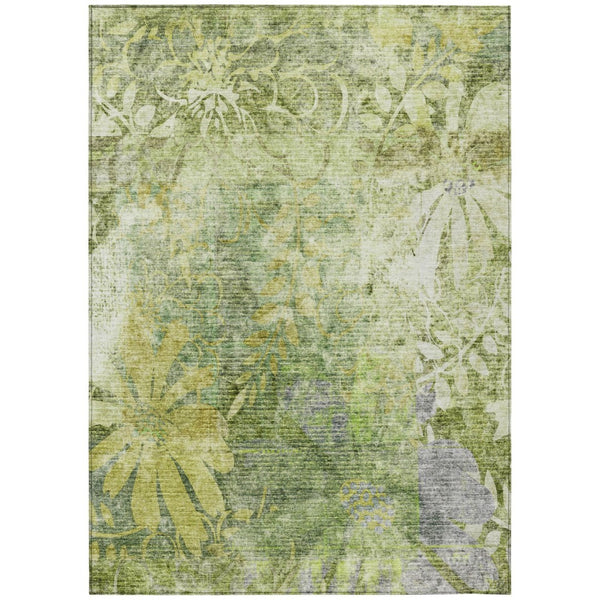 HomeRoots 5' X 8' Artichoke Green Floral Area Rug - Elegant, Washable, Indoor/Outdoor, Durable & Easy-Care Design 639252