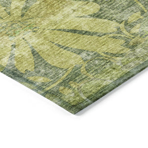 HomeRoots 5' X 8' Artichoke Green Floral Area Rug - Elegant, Washable, Indoor/Outdoor, Durable & Easy-Care Design 639252