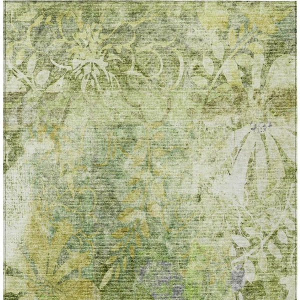 HomeRoots 5' X 8' Artichoke Green Floral Area Rug - Elegant, Washable, Indoor/Outdoor, Durable & Easy-Care Design 639252