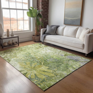 HomeRoots 5' X 8' Artichoke Green Floral Area Rug - Elegant, Washable, Indoor/Outdoor, Durable & Easy-Care Design 639252