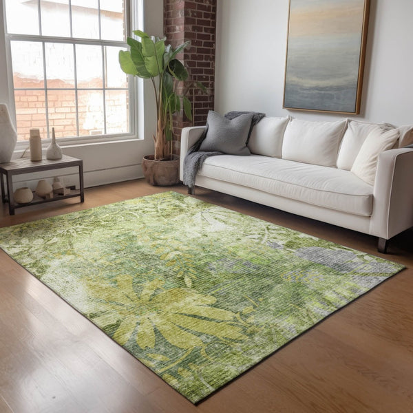 HomeRoots 5' X 8' Artichoke Green Floral Area Rug - Elegant, Washable, Indoor/Outdoor, Durable & Easy-Care Design 639252