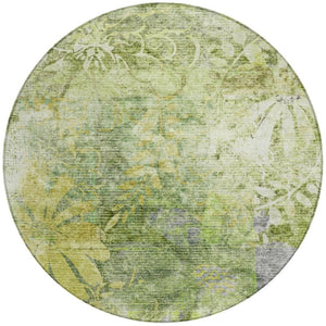 HomeRoots 8' Artichoke Green & Ivory Round Floral Rug - Durable, Washable, Perfect for Indoor/Outdoor Use! 639253