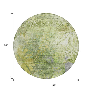 HomeRoots 8' Artichoke Green & Ivory Round Floral Rug - Durable, Washable, Perfect for Indoor/Outdoor Use! 639253