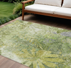 HomeRoots 9' X 12' Artichoke Green Floral Area Rug – Durable, Washable Design for Indoor & Outdoor Spaces 639255