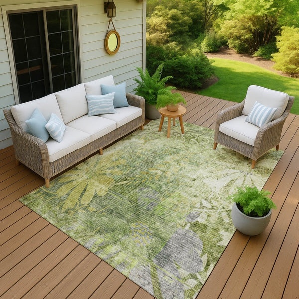 HomeRoots 9' X 12' Artichoke Green Floral Area Rug – Durable, Washable Design for Indoor & Outdoor Spaces 639255