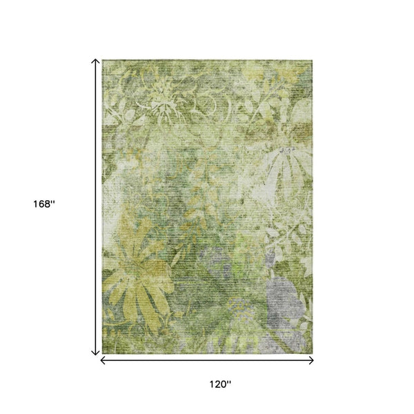 HomeRoots 10' Artichoke Green Floral Area Rug – Washable & Durable for Indoor/Outdoor Spaces, Stylish & Easy Care 639256