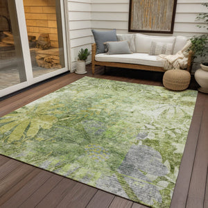 HomeRoots 10' Artichoke Green Floral Area Rug – Washable & Durable for Indoor/Outdoor Spaces, Stylish & Easy Care 639256