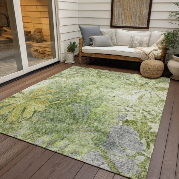 HomeRoots 10' Artichoke Green Floral Area Rug – Washable & Durable for Indoor/Outdoor Spaces, Stylish & Easy Care 639256