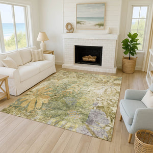 HomeRoots 5' Durable Brown and Ivory Floral Area Rug - Washable Indoor/Outdoor Design for High-Traffic Spaces 639258