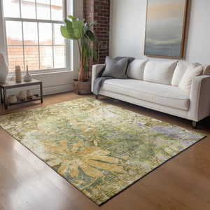 HomeRoots 5' Durable Brown and Ivory Floral Area Rug - Washable Indoor/Outdoor Design for High-Traffic Spaces 639258