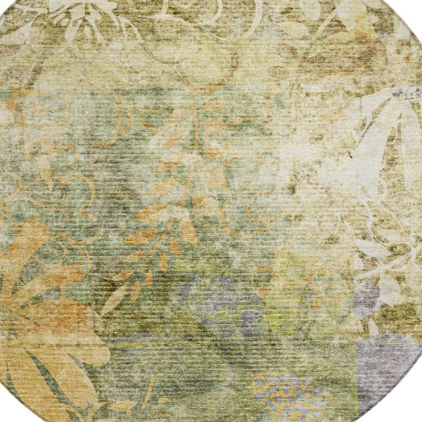 HomeRoots 8' Brown and Ivory Round Floral Area Rug - Washable, Stain-Resistant, Perfect for Indoor & Outdoor Use 639259