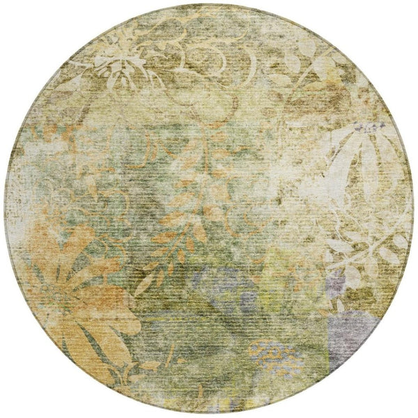 HomeRoots 8' Brown and Ivory Round Floral Area Rug - Washable, Stain-Resistant, Perfect for Indoor & Outdoor Use 639259