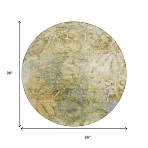 HomeRoots 8' Brown and Ivory Round Floral Area Rug - Washable, Stain-Resistant, Perfect for Indoor & Outdoor Use 639259