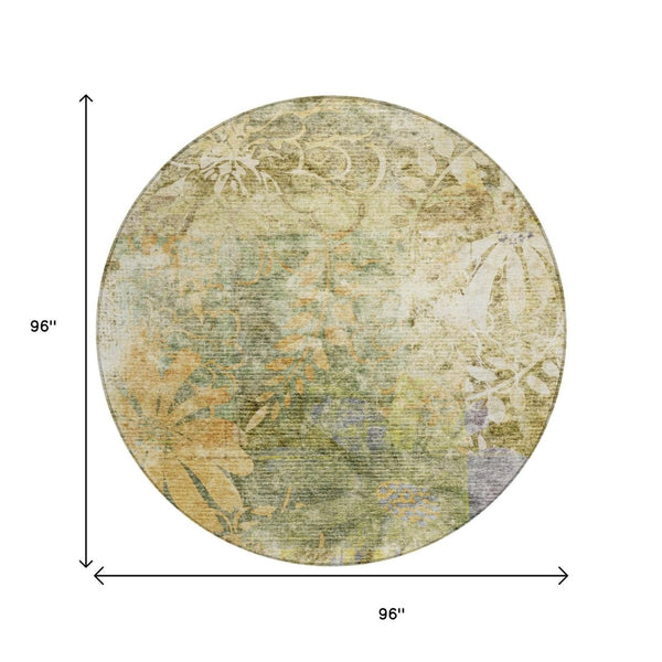 HomeRoots 8' Brown and Ivory Round Floral Area Rug - Washable, Stain-Resistant, Perfect for Indoor & Outdoor Use 639259