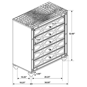 English Elm Arabesque Five Drawer Chest Silver Mirrored Glam Fretwork Crystal Knobs Bedroom B062P441420