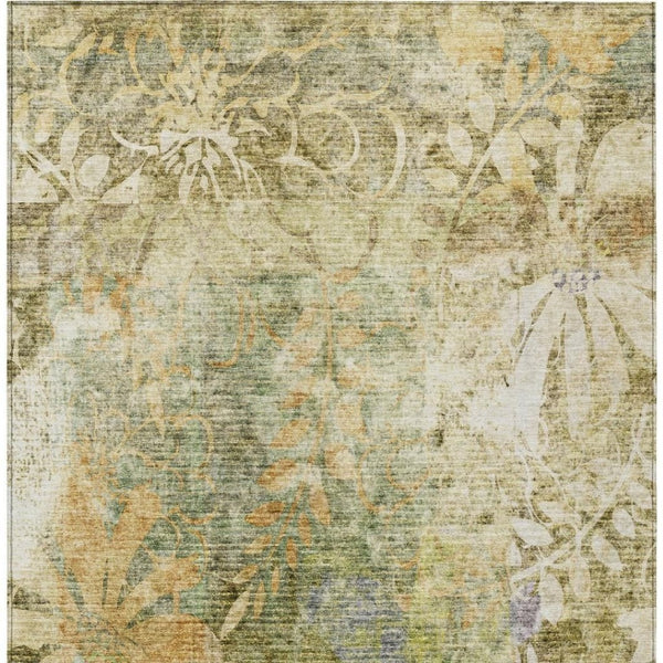 HomeRoots 8' X 10' Floral Washable Area Rug - Durable Brown & Ivory Design for Indoor/Outdoor Spaces, Easy Care! 639260