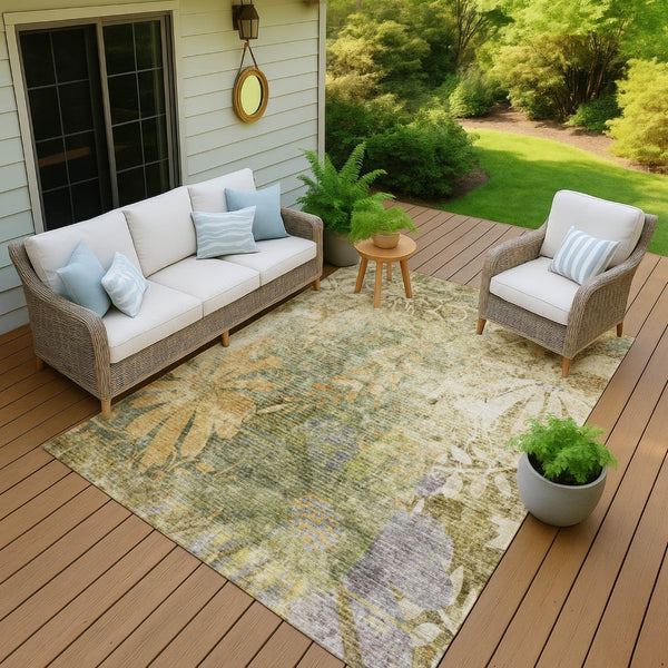 HomeRoots 9' X 12' Brown Floral Area Rug - Elegant Washable Indoor/Outdoor Design for High-Traffic Areas 639261