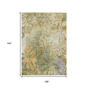 HomeRoots 9' X 12' Brown Floral Area Rug - Elegant Washable Indoor/Outdoor Design for High-Traffic Areas 639261
