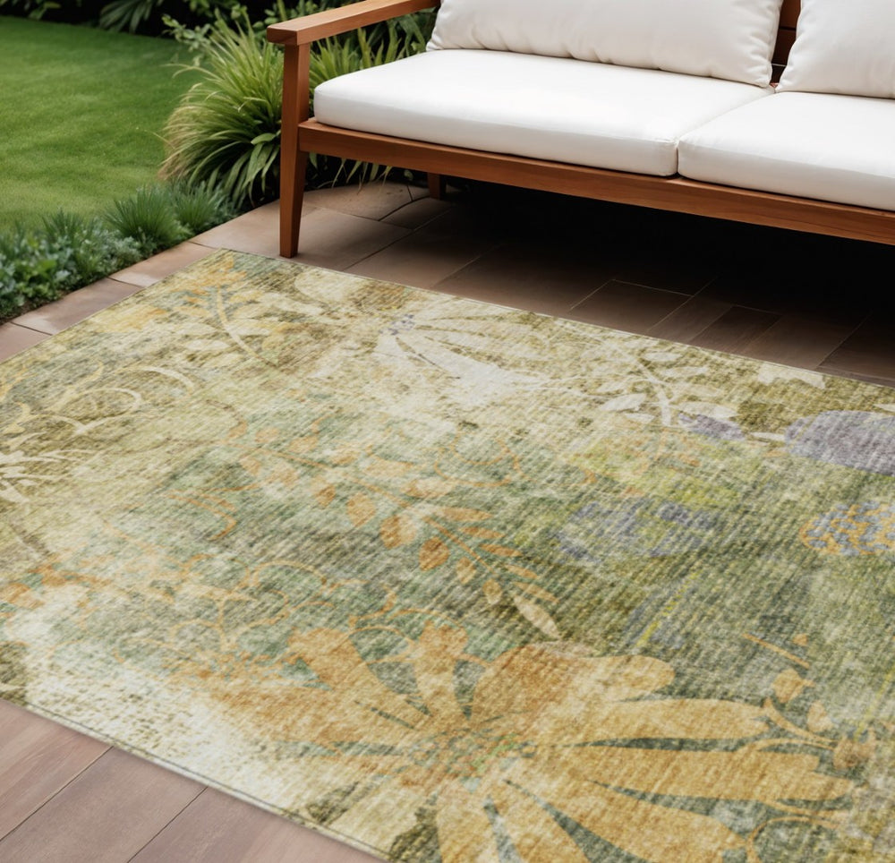 HomeRoots 10' Brown and Ivory Floral Area Rug – Washable Indoor Outdoor Design for High-Traffic Spaces! 639262